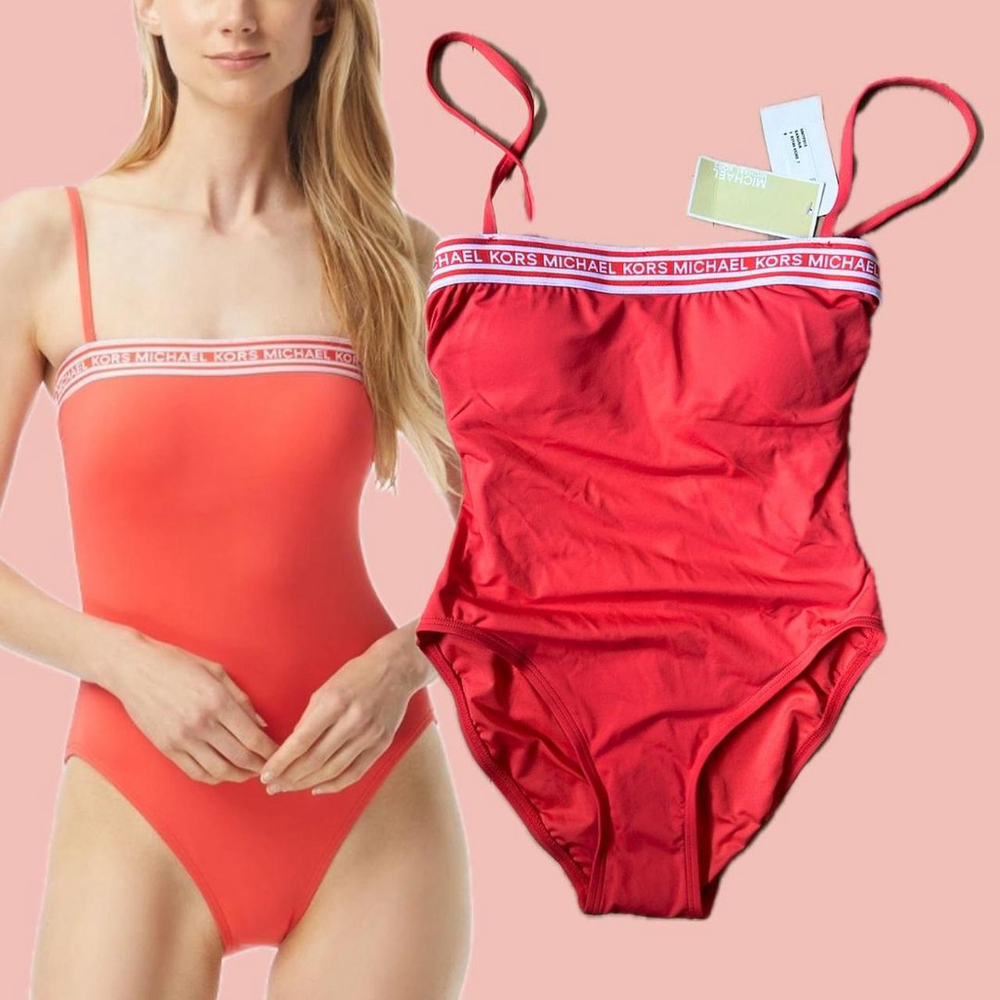 Michael Kors One-Piece Swimsuit – Sangria Red, Logo Trim, Size 6, NWT